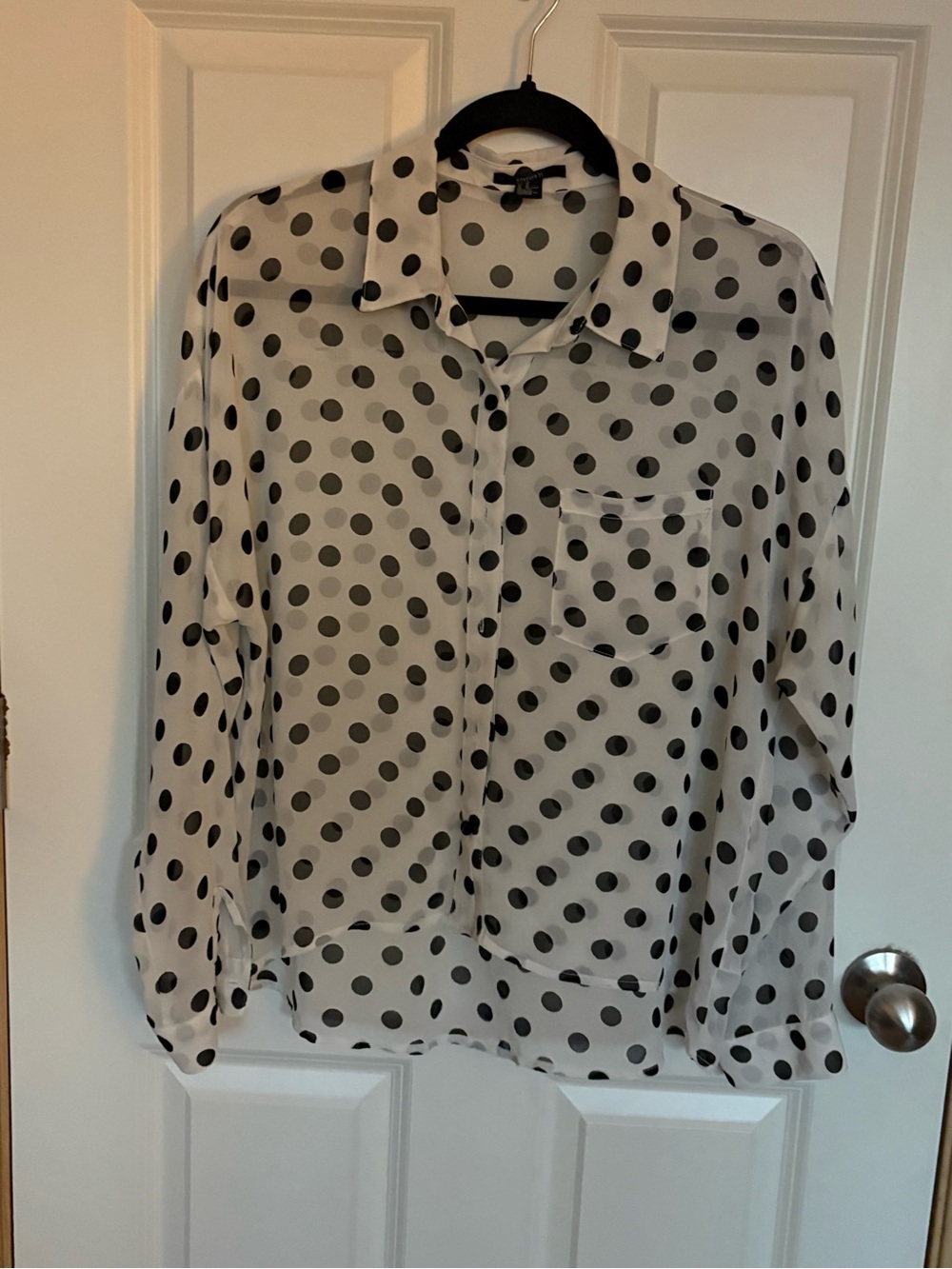 Forever 21 White Sheer Polka Dot Button-Down Blouse